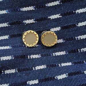 House of Harlow brass and tan leather earrings